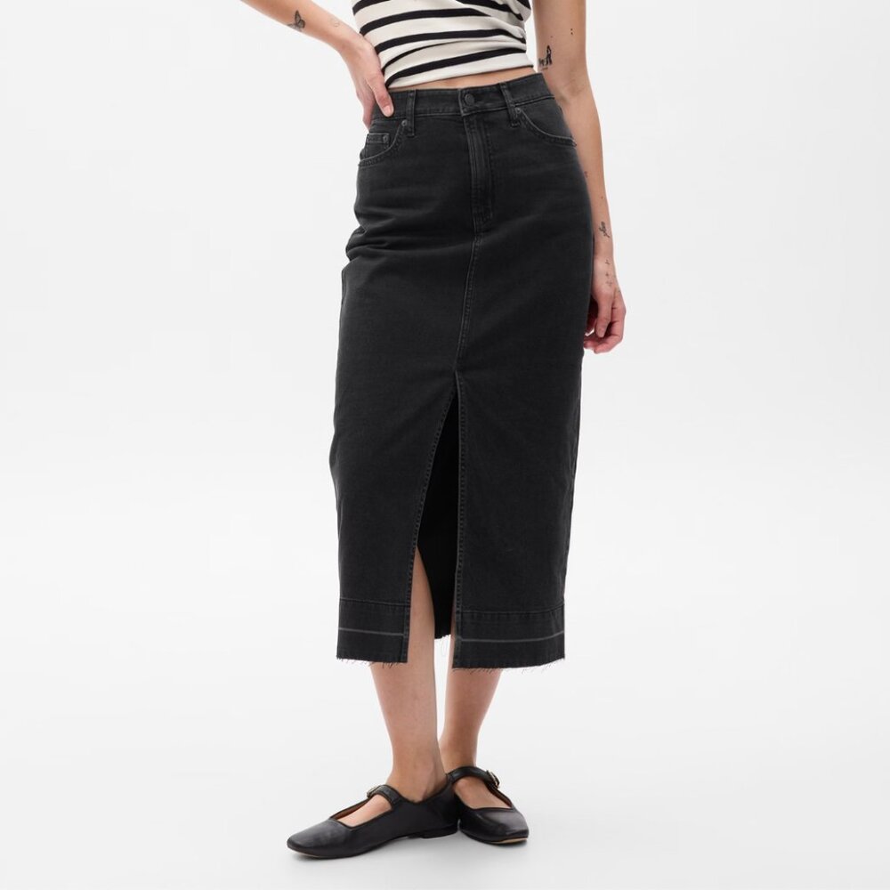 Gap Black Denim Midi Skirt